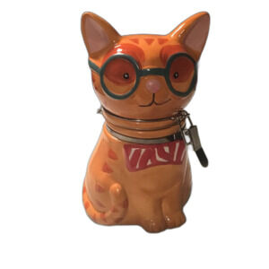 Vintage Boston Warehouse Smarty Cat Orange Tabby Ceramic Hinged Jar Canister 8"